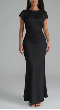 AW BRIDAL 2 XS black Lacey satin bridesmaid formal party maxi dress NEW B27